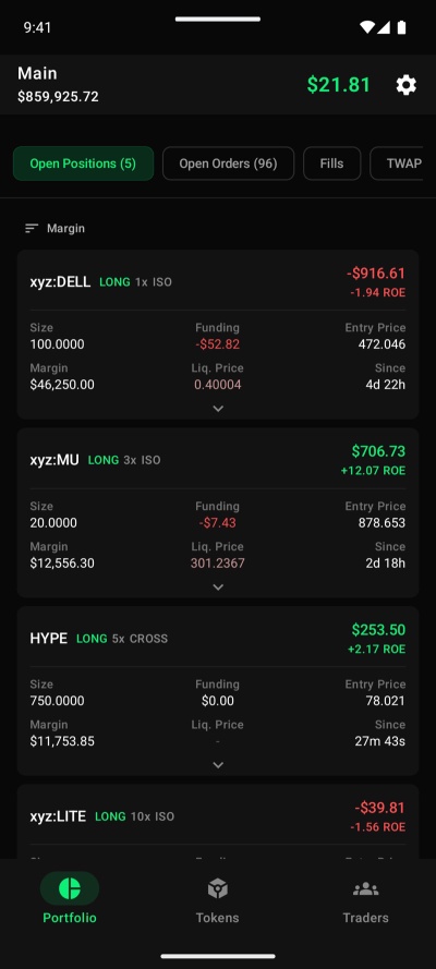 Open positions on HIP-3 stock markets and HYPE