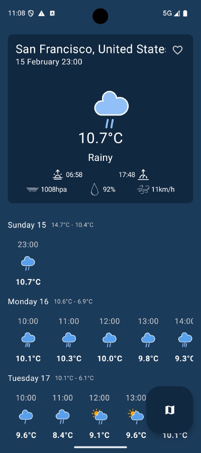 Weekly Weather forecast screen