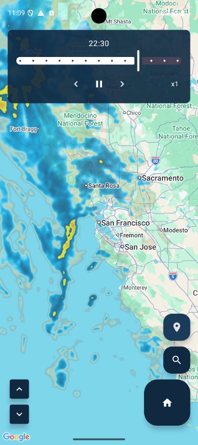 Radar screen showing animated precipitation overlay
