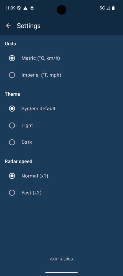 Settings screen